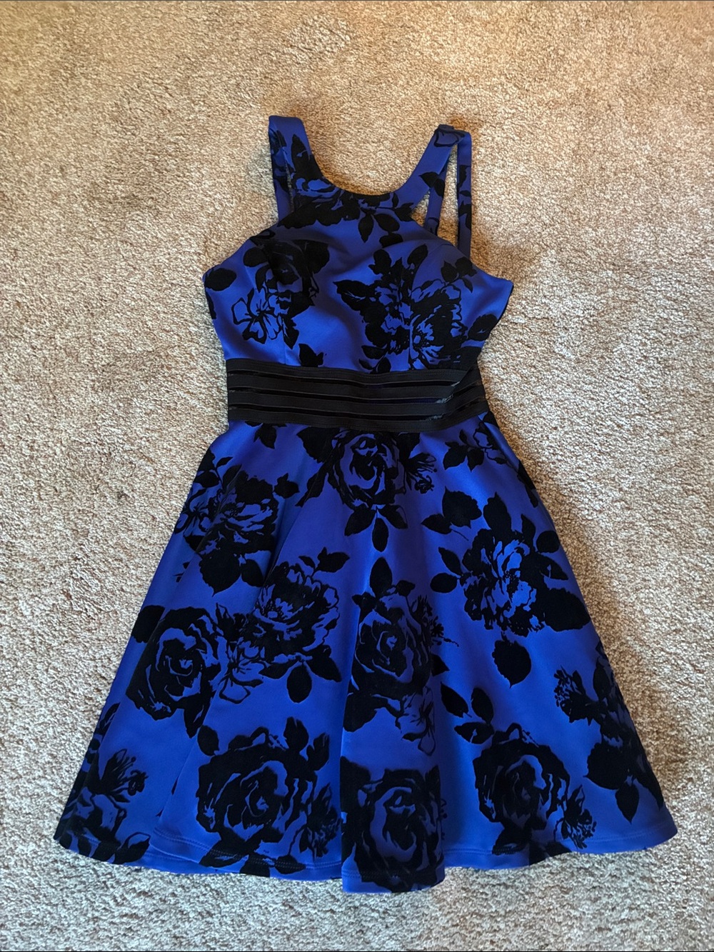City Studio Royal Blue & Black Floral Fit-and-Flare Mini Dress